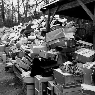 Piles of unprocessed computers